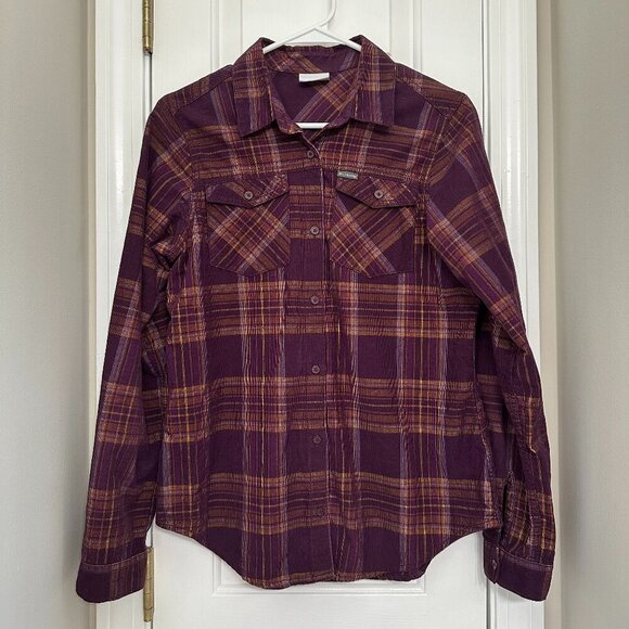 Columbia Tops - Columbia Women's Flannel Long Sleeve Shirt Small Purple Plaid Cotton Button Up